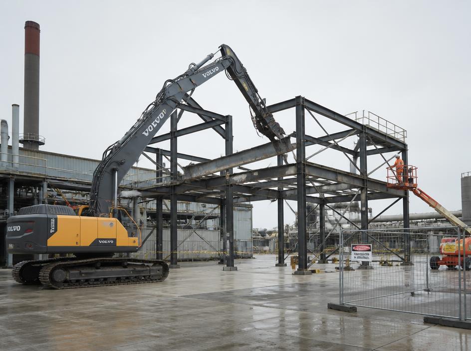 Controlled dismantling of structural steel at an industrial plant